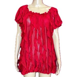 Objects D’art Slinky Red Sheer Blouse Size 1X